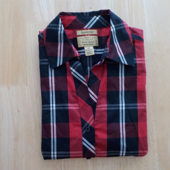 Christine Blouse - Size 6P - Plaid - Button Down - Red/Black/White - Vintage - Picture 7 of 7